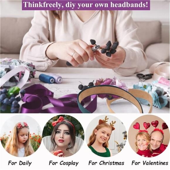 10 Pack Satin Headbands 1.3 Inch Wide Red White Black Pink Purple Headband - Picture 6 of 7